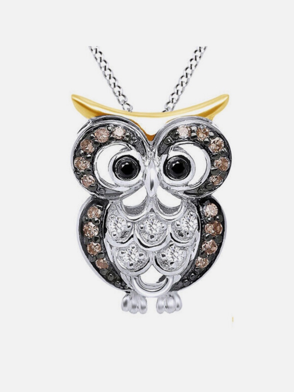 Valentines Day 1/4 Ct Round Cut Diamond 14K Gold Plated Owl Pendant Necklace 18”
